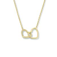 14k Geelgouden Collier met Twee Hartjes - Verstelbaar 40-44 cm