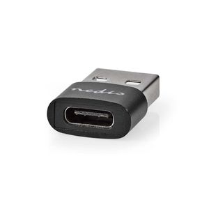 Nedis USB-A Adapter | USB 2.0 | USB-A Male | USB-C Female | 480 Mbps | Rond | Vernikkeld | Zwart | Doos - CCGB60920BK