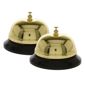 Tafelbel/receptiebel - 2 stuks - Metaal - Goud - 9 cm