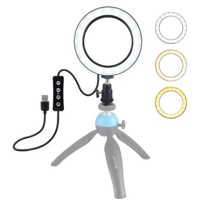 PULUZ 4 6 inch USB 3 modi Dimbare LED ring on-camera video lichten met koude schoen statief bal hoofd