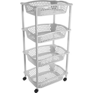 Keuken opberg trolleys/roltafels met 4 manden 86 cm lichtgrijs