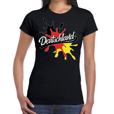 Landen t-shirt - Deutschland - Duitsland - spetter print - zwart - voor dames - supporters kleding