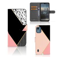 Nokia C12 | Book Case | Zwart Roze Vormen