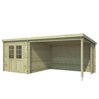 Blokhut met overkapping Sunniva 570x275 Olijfgroen Geimpregneerd - Outdoor life