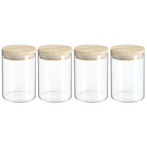 4x stuks voorraadbussen/voorraadpotten 0,6L glas met houten deksel