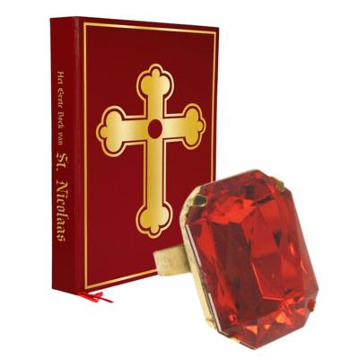 Combi-set Sinterklaas - grote boek - ring met rode steen - sinterklaas accessoires