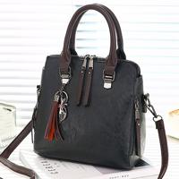 Vintage PU lederen dames handtassen vrouwen messenger bags Totes kwast Designer Cross Body schoudertas Boston hand tassen (zwart)