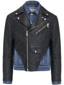 Alexander McQueen veste en cuir à empiècements en jean - Noir