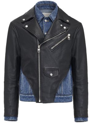 Alexander McQueen veste en cuir à empiècements en jean - Noir