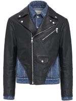 Alexander McQueen veste en cuir à empiècements en jean - Noir