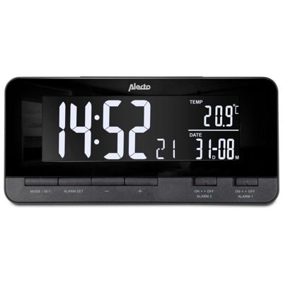Alecto AK-60 - Digitale wekker met temperatuurwaargave en 2 USB aansluitingen, zwart