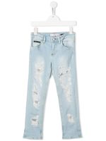 Philipp Plein Junior jean droit à effet usé - Bleu