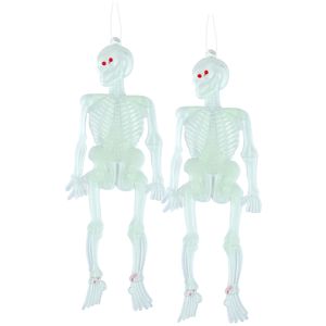 Horror skeletjes - 20x - glow in the dark - hangend - 14 cm - Halloween decoratie