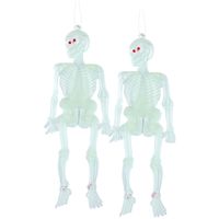 Horror skeletjes - 20x - glow in the dark - hangend - 14 cm - Halloween decoratie - thumbnail