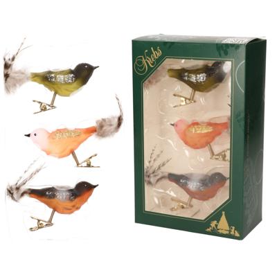 Krebs Decoratie vogeltjes - op clip - 9x - gekleurd - 11 cm - glas - Kerstvogeltjes