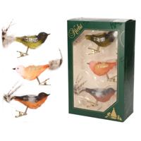 Krebs Decoratie vogeltjes - op clip - 9x - gekleurd - 11 cm - glas - Kerstvogeltjes