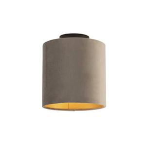 QAZQA Plafondlamp met velours kap taupe met goud 20 cm - Combi zwart