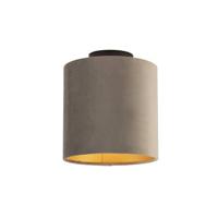 QAZQA Plafondlamp met velours kap taupe met goud 20 cm - Combi zwart - thumbnail