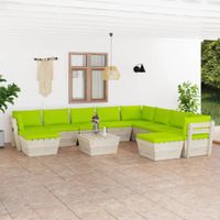 vidaXL 11-delige Loungeset met kussens pallet vurenhout - thumbnail