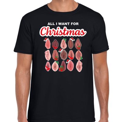 Foute kersttrui/t-shirt voor heren - All I want for Christmas - vagina - zwart Foute kersttrui/t-shirt voor heren - All I want for Christmas - vagina - zwart