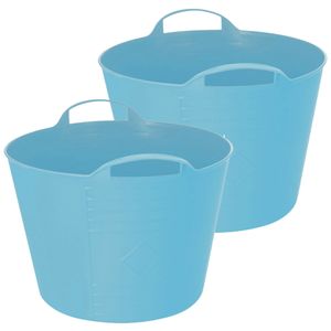 Flexibele emmer - 2x - blauw - 15 liter - kunststof - 35 x 29 cm