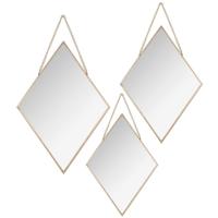Set van 3x spiegels/wandspiegels ruit metaal goud met ketting - Spiegels