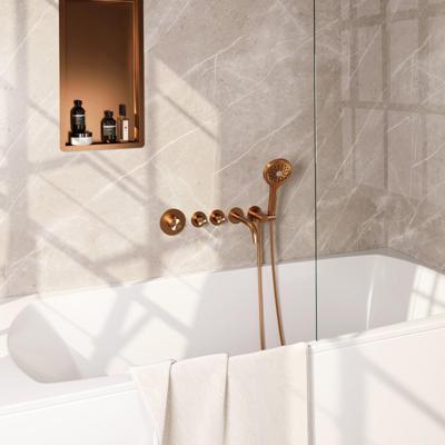 BRAUER Stripe Thermostatische Badkraan - SET 02 - inbouw - uitloop - 3-standen handdouche - doucheslang - wandaansluitbocht - koper geborsteld PVD 5-GK-358