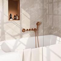 BRAUER Stripe Thermostatische Badkraan - SET 02 - inbouw - uitloop - 3-standen handdouche - doucheslang - wandaansluitbocht - koper geborsteld PVD 5-GK-358