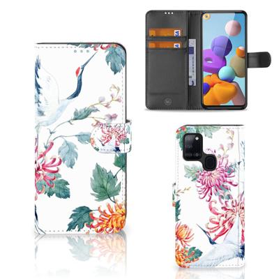 Samsung Galaxy A21s | Telefoonhoesje | Met pasjeshouder | Bird Flowers