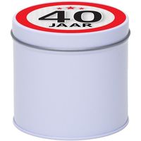 Cadeau/kado wit rond blik 40 jaar 10 cm   - - thumbnail