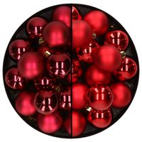 32x stuks kunststof kerstballen mix van donkerrood en rood 4 cm   -
