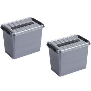 2x stuks opbergboxen/opbergdozen 9 liter kunststof metallic/zwart