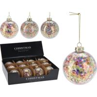 Home & Styling Kerstbal glas 80mm pailletten/glitters