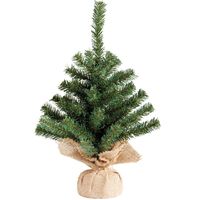 Everlands Mini kerstboom - groen - in jute zak - 45 cm - thumbnail