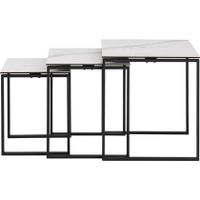 24Designs Set 3 Bijzettafels Serenity - Wit Keramiek - Mat Zwart - thumbnail