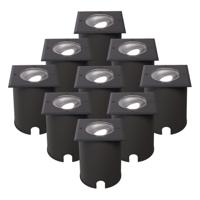 Set van 9 Cody LED Grondspots Zwart - GU10 4,5 Watt 345 lumen dimbaar - 6500K daglicht wit - Kantelbaar - Overrijdbaar - Vierkant - IP67 waterdicht