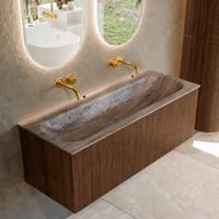 Badmeubel Mondiaz Kurve-Dlux | 120 cm | Meubelkleur Walnut | Wastafelkleur Oza | Solid surface | Wasbak midden spoelbak | Zonder kraangat(en)