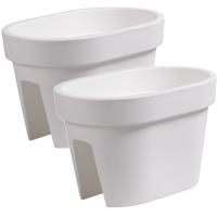 Balkon plantenpot/bloempot - 2x - wit - 40 x 27 x 25 cm - 12 liter - kunststof