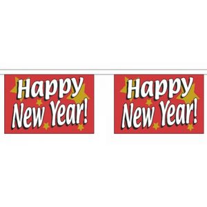 Polyester vlaggenlijn met happy new year 9 m   -