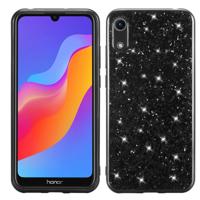 Glitter poeder schokbestendig TPU geval voor Huawei Honor spelen 8A (zwart)