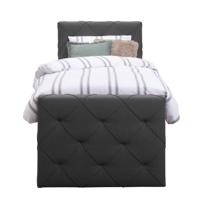 Leen Bakker - Boxspring Met Voetbord Liv Geruit - Antraciet - 90x200 Cm - Slanke Poot - Stof - Grijs