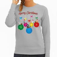Kersttrui / sweater voor dames - kerstbal - lichtgrijs - kerstpoes - Merry Christmas - poes