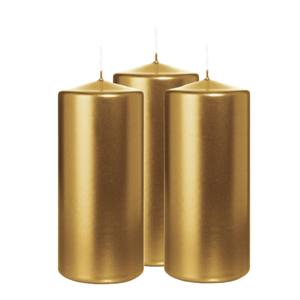 Cilinderkaars/stompkaars - 3x - metallic goud - 15 x 7 cm - 63 branduren