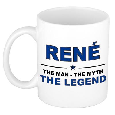Rene cadeau mok - man myth legend - naam koffiemok / beker - wit en blauw - 300 ml Rene cadeau mok - man myth legend - naam koffiemok / beker - wit en blauw - 300 ml