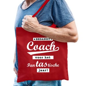 Bellatio Decorations cadeau tas voor coach/trainer - bedankt - rood - katoen - 42 x 38 cm - Feest Boodschappentassen