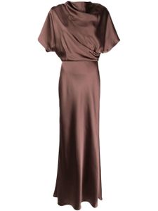 Amsale robe drapée en satin à coupe longue - Marron