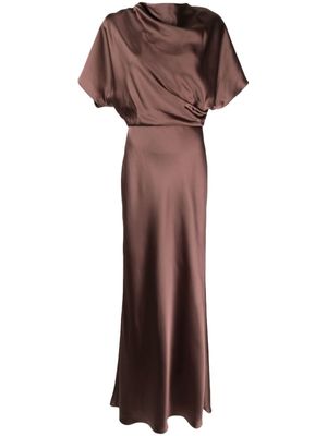Amsale robe drapée en satin à coupe longue - Marron