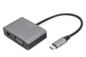 Digitus DA-70825 Mini-displayport / USB-C / VGA Adapter [1x USB-C - 2x Mini-DisplayPort bus, VGA-bus] Zwart Afgeschermd, Rond 0.2 m