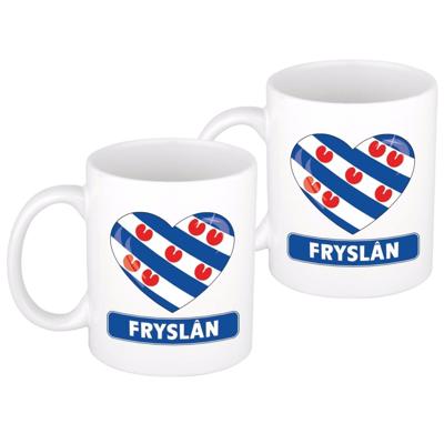 I Love hartjes vlag Friesland - 2x stuks - koffiemok - beker - wit - 300 ml I Love hartjes vlag Friesland - 2x stuks - koffiemok - beker - wit - 300 ml