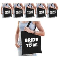 Pakket Vrijgezellenfeest dames tasjes/ goodiebag: 1x Bride to Be zwart+ 5x Bride Squad zwart - thumbnail